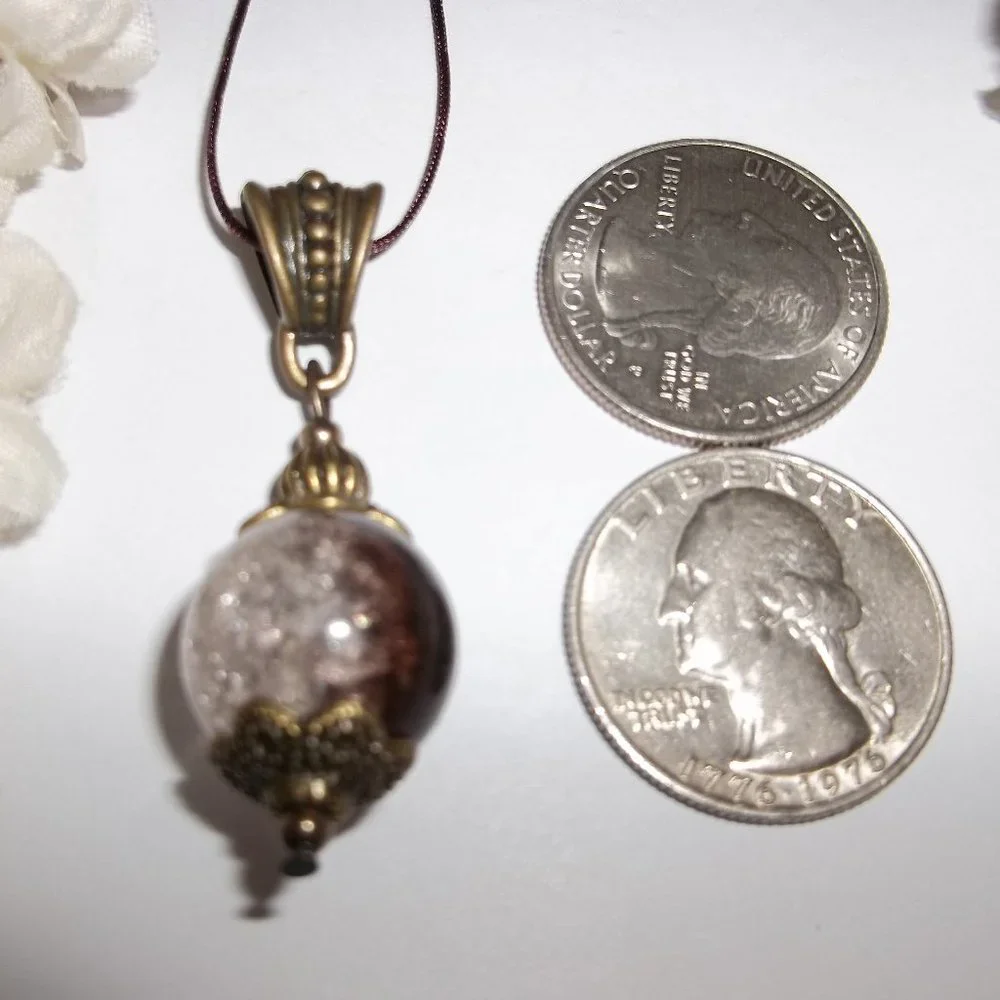 Brown Clear & Bronze Necklace Pendant Ombre Style Jewelry Beaded Handmade A127